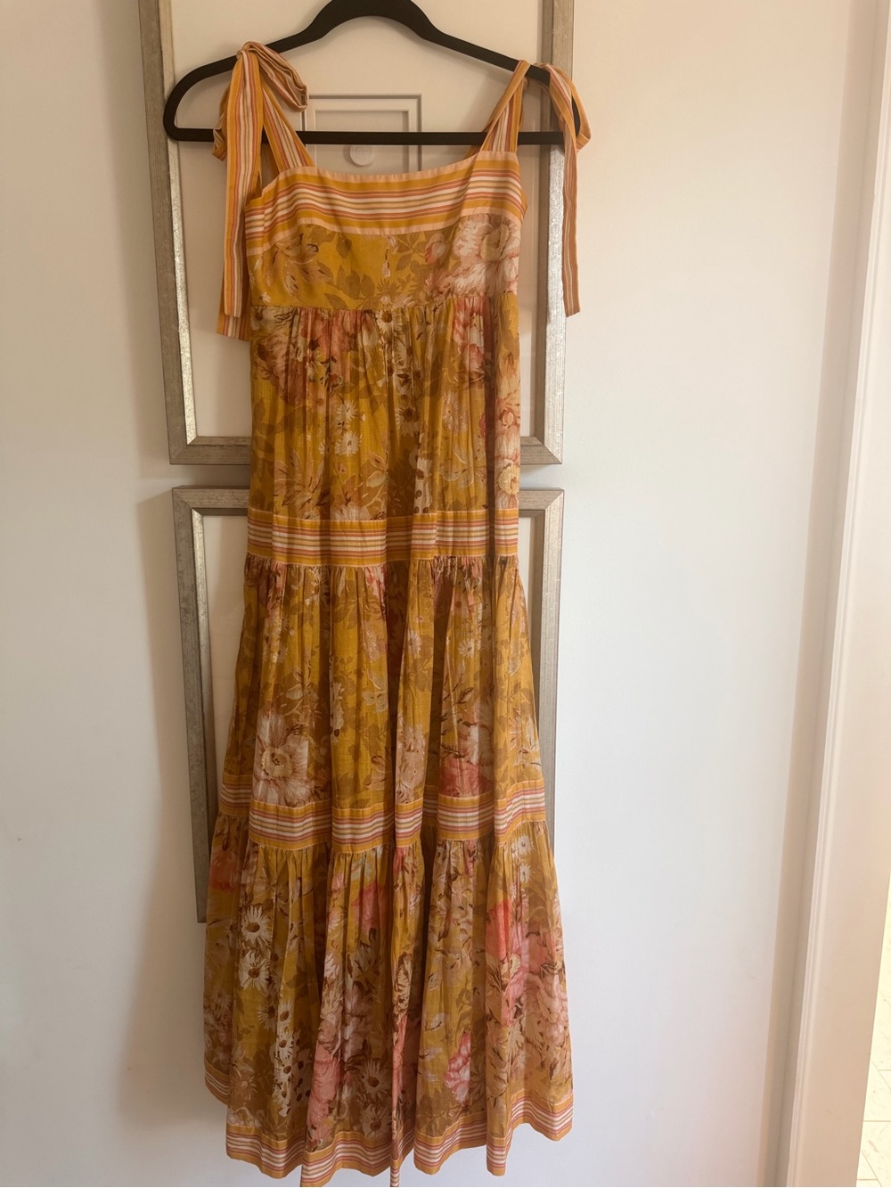 Zimmermann Yellow Floral Tie-Strap Maxi Dress